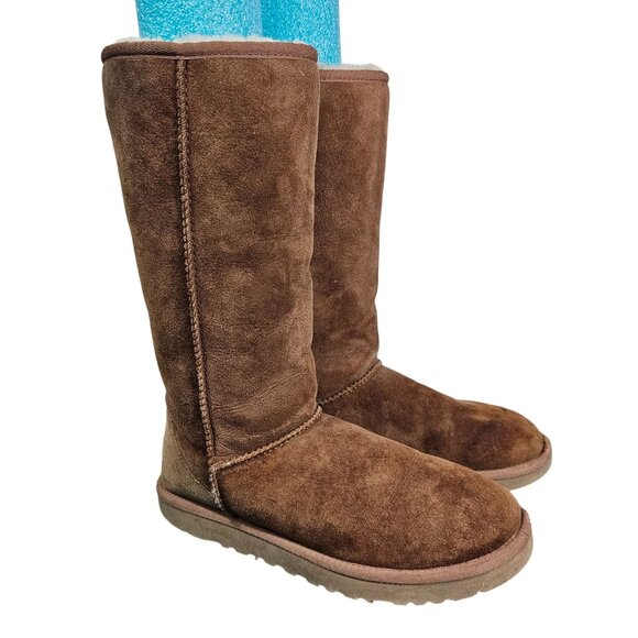 UGG Womens Classic Tall II Boots Sz 8 Brown Leather & Sheepskin 5815 Casual - Picture 3 of 13